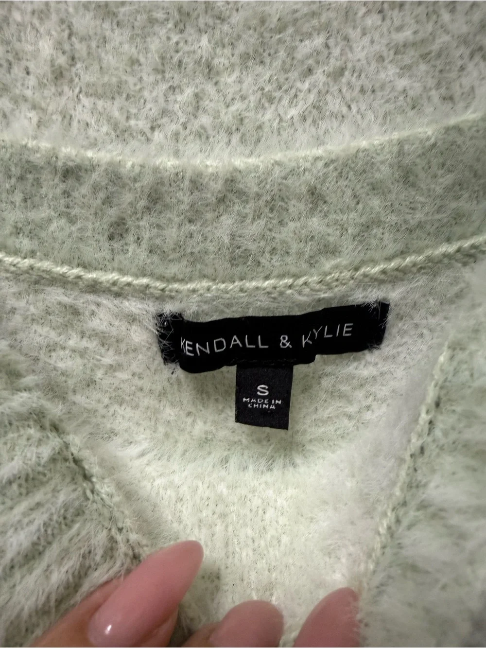 Kendall + Kylie 2 Piece Fuzzy Cardigan & Cami Set Mint Green Plaid Small